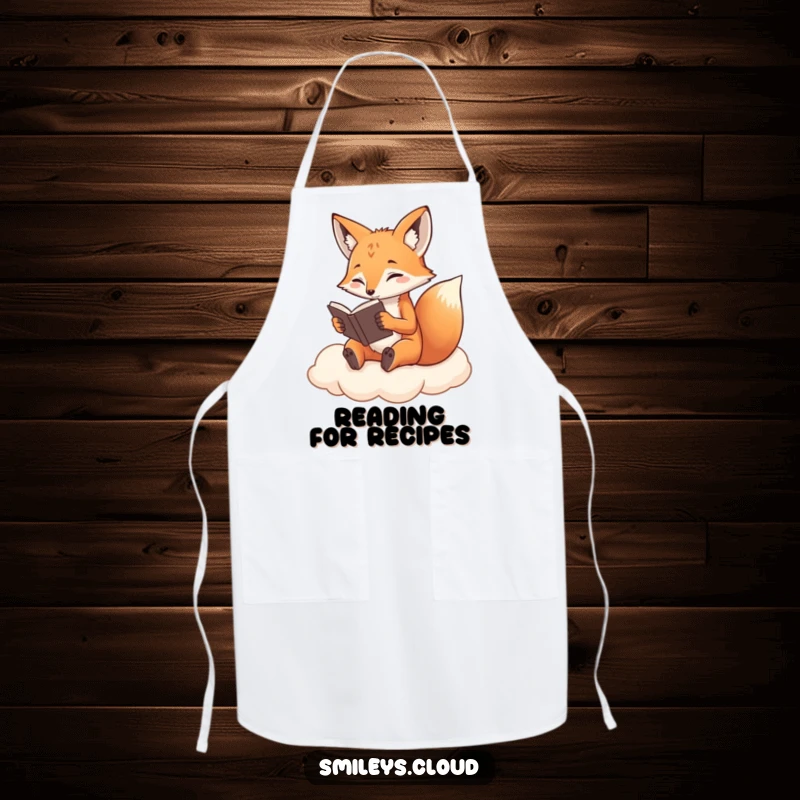 Funny Fox Apron: A determined fox reads on a cloud on this apron, a humorous and intellectual kitchen accessory gift.