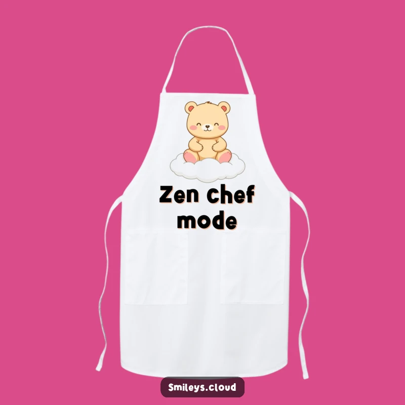 Funny Zen Bear Apron: Happy Cooking Bear on Cloud, Chef's Funny Gift