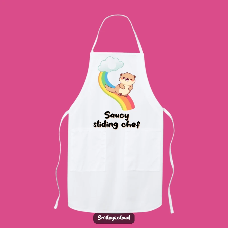 Funny Happy Otter Rainbow Cloud Apron - Kitchen Fun & Protection