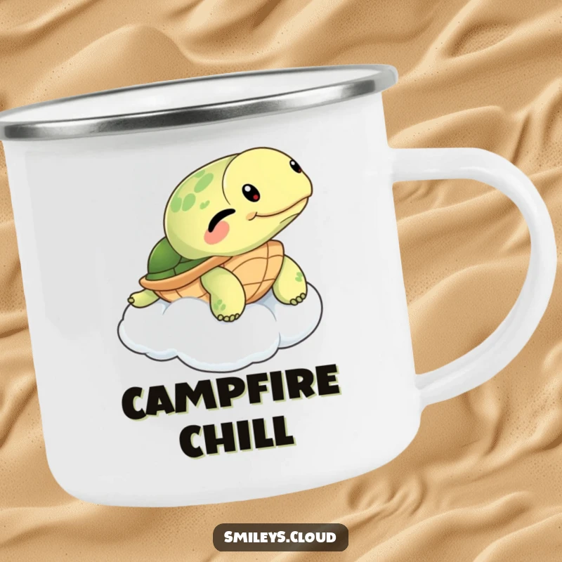 Funny Turtle Camping Mug: A winking turtle floats on a cloud, bringing relaxed humor and a touch of chill to your outdoor drinks.