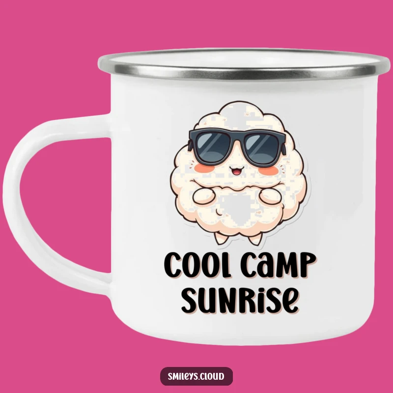 Funny Cool Cloud Camping Mug: Sunglasses Smirk for Outdoor Adventures