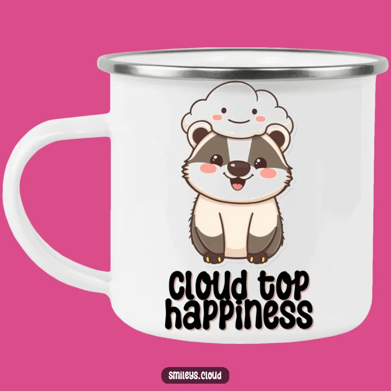Funny Cheerful Badger Camping Mug - Happy Adventures Start Here