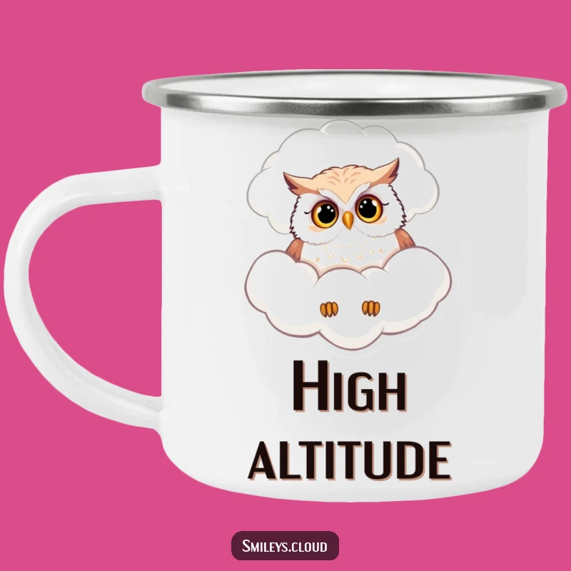 Funny Curious Owl Cloud Camping Mug - Sip Wonder Under the Stars!