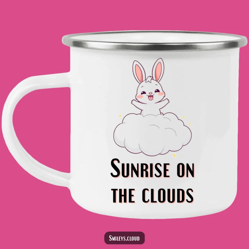 Funny Grinning Bunny Cloud Camping Mug - Joyful Adventure Companion Gift