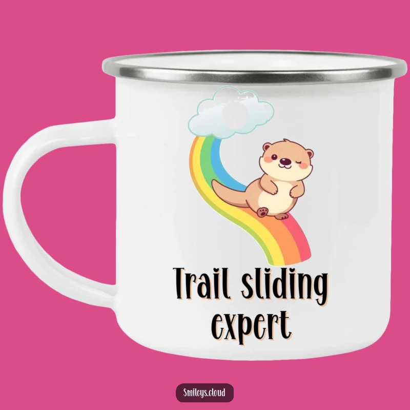 Funny Happy Otter Rainbow Cloud Camping Mug - Adventure & Smiles