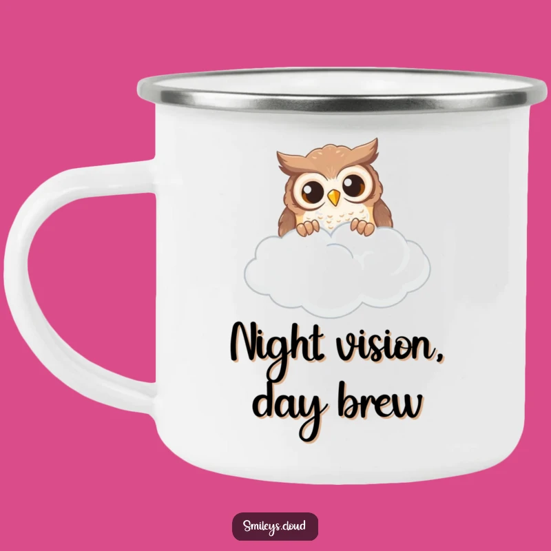 Funny Owl Cloud Peek Camping Mug: Observe Nature with Wonder