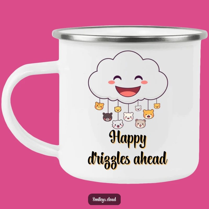 Funny Cloud Camping Mug: Cheerful Raining Animal Faces for Outdoor Smiles