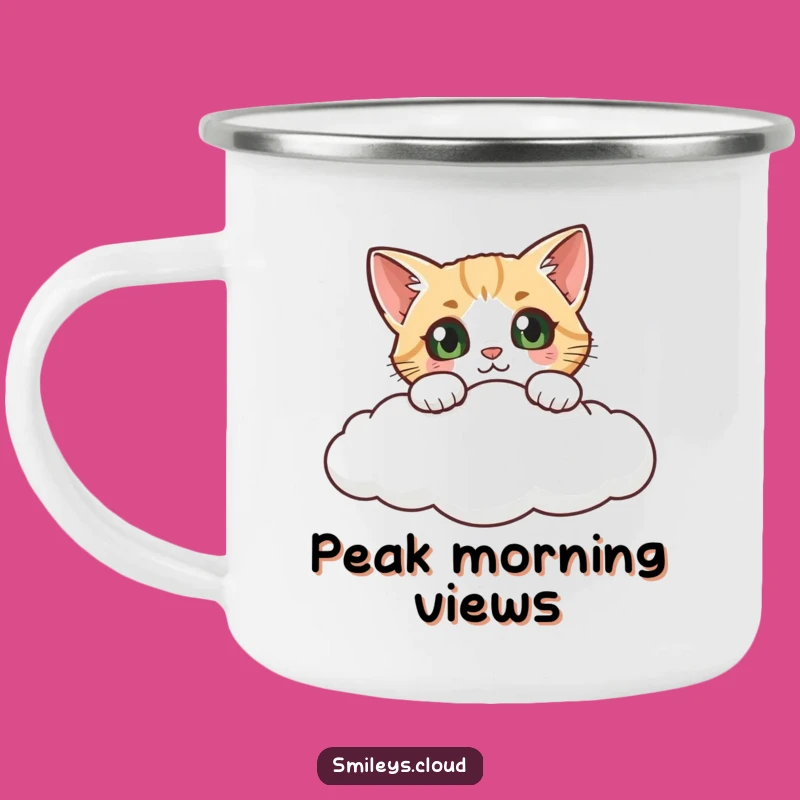 Funny Curious Cat Cloud Camping Mug: Adventure Fuel in a Whimsical Cup