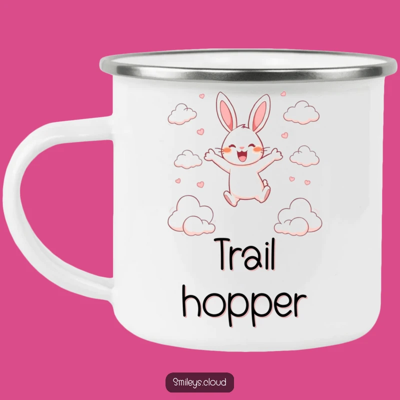 Funny Happy Rabbit Cloud Camping Mug - Joyful Leaping Hare Coffee Cup