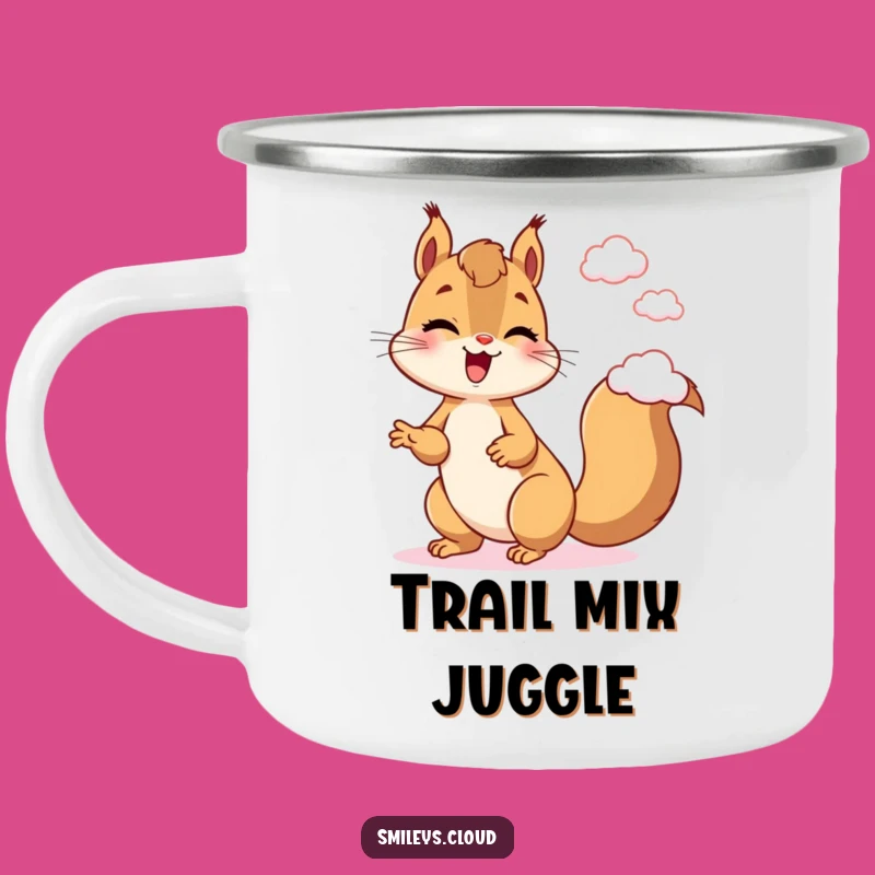 Funny Giggling Squirrel Juggling Clouds Camping Mug: Outdoor Fun Gift