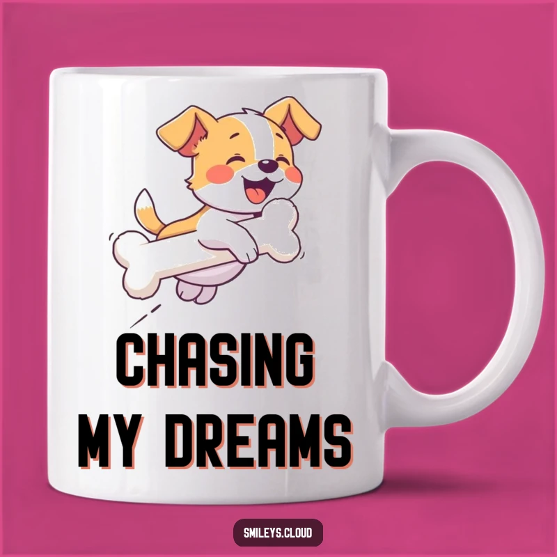 Enjoy your brew with a laugh thanks to this funny mug featuring a giggling dog chasing a bone-shaped cloud. It's the ultimate funny gift for any pup parent.