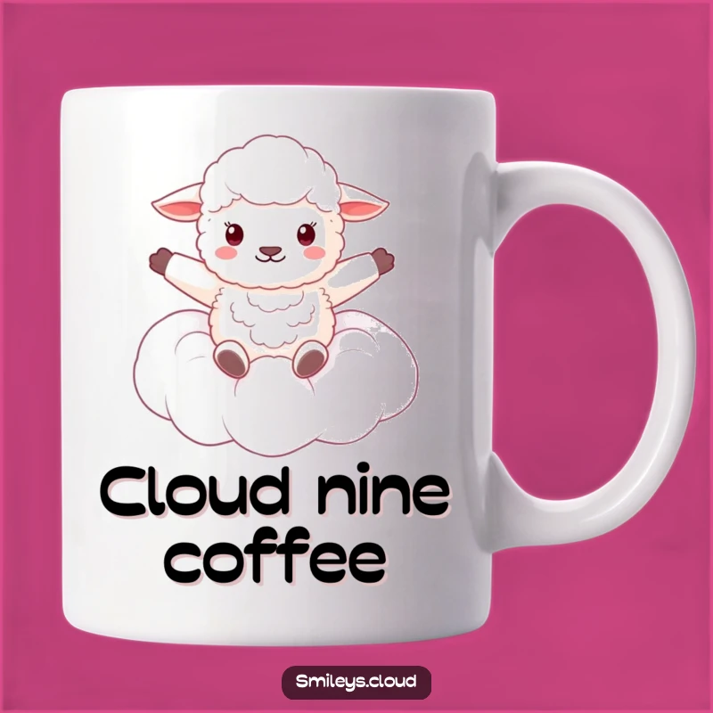 Drift away with your morning coffee thanks to this funny mug featuring a fluffy sheep enjoying a cloud ride. Pure bliss captured.