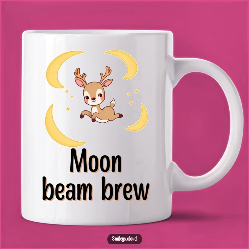 Start your day with a magical leap and a smile. This mug features a deer dancing among the stars.