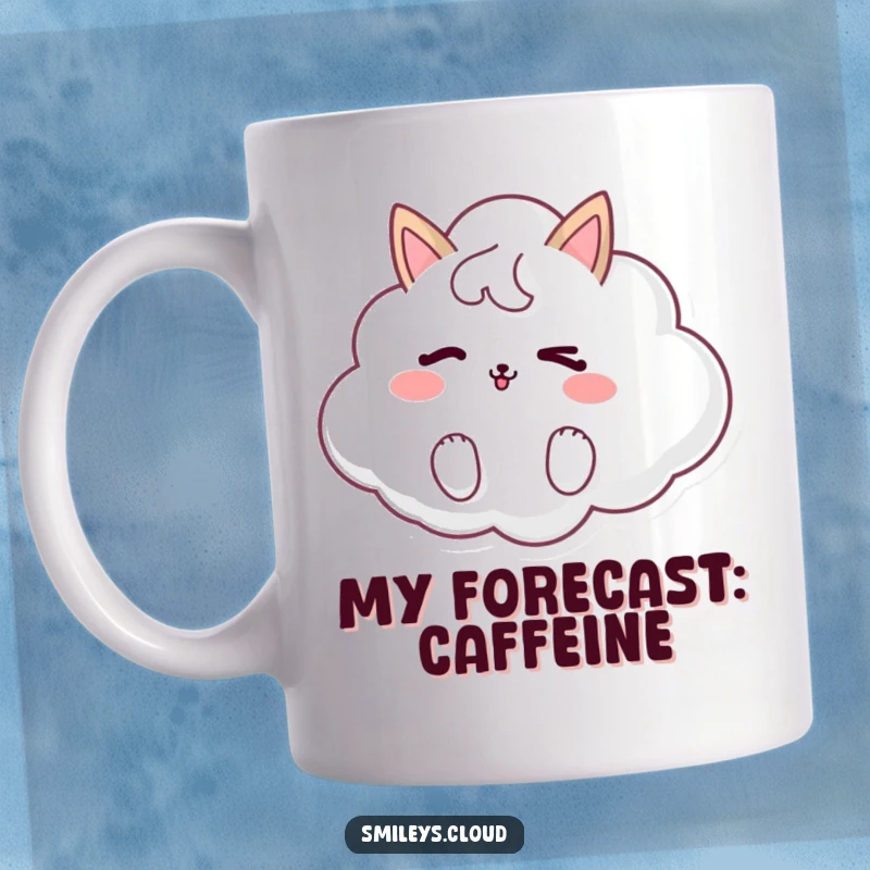 Funny mug with a cute cloud animal winking playfully, showcasing a mischievous and cheerful personality for a delightful gift.