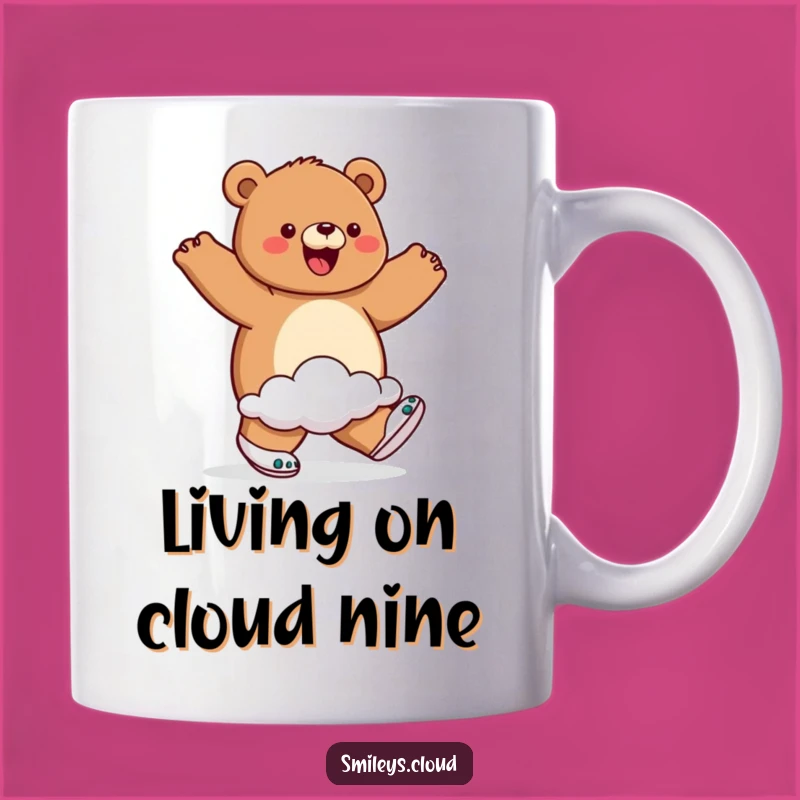 Start your day with a smile thanks to this funny mug featuring a proud bear walking on air in cloud shoes. It's a perfect funny gift for anyone feeling great.
