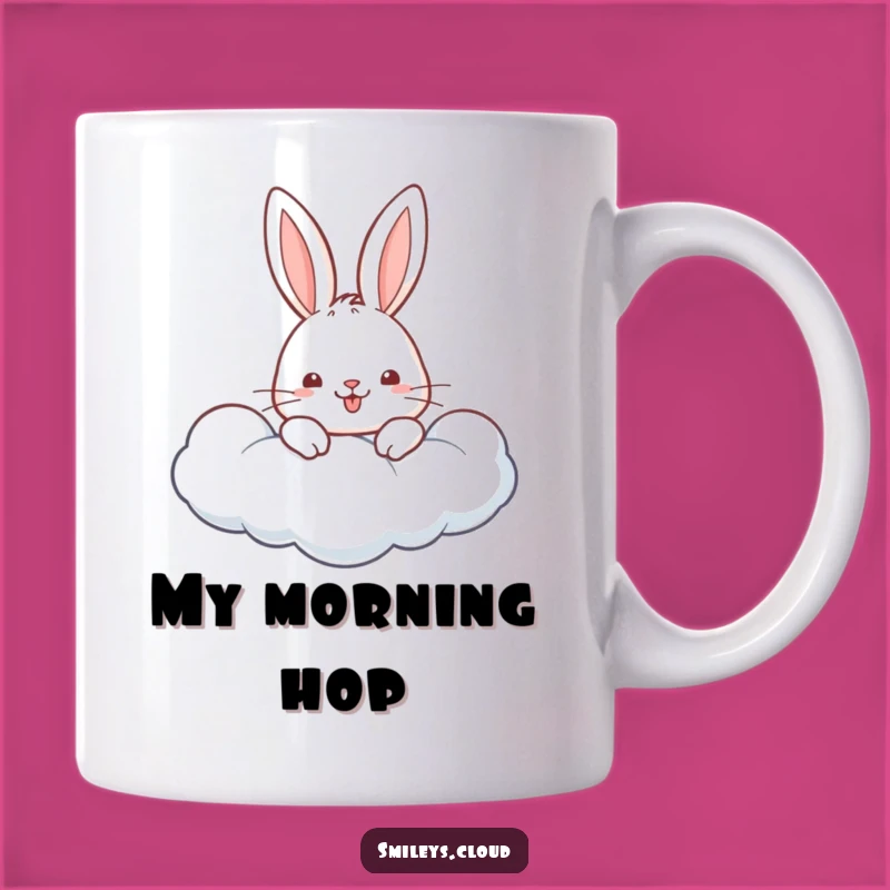 Start your day with a smile and this incredibly cute and funny rabbit mug. Our cheerful bunny is peeking from a fluffy cloud.