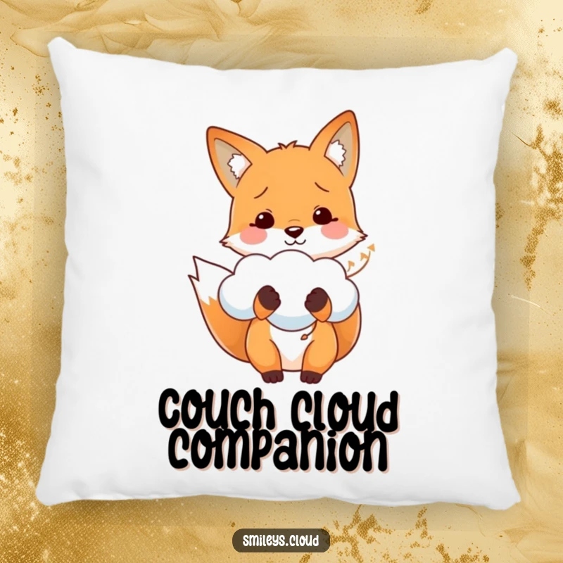 Funny pillow with a cute fox holding a cloud as a balloon, offering comfort and a touch of surreal charm.