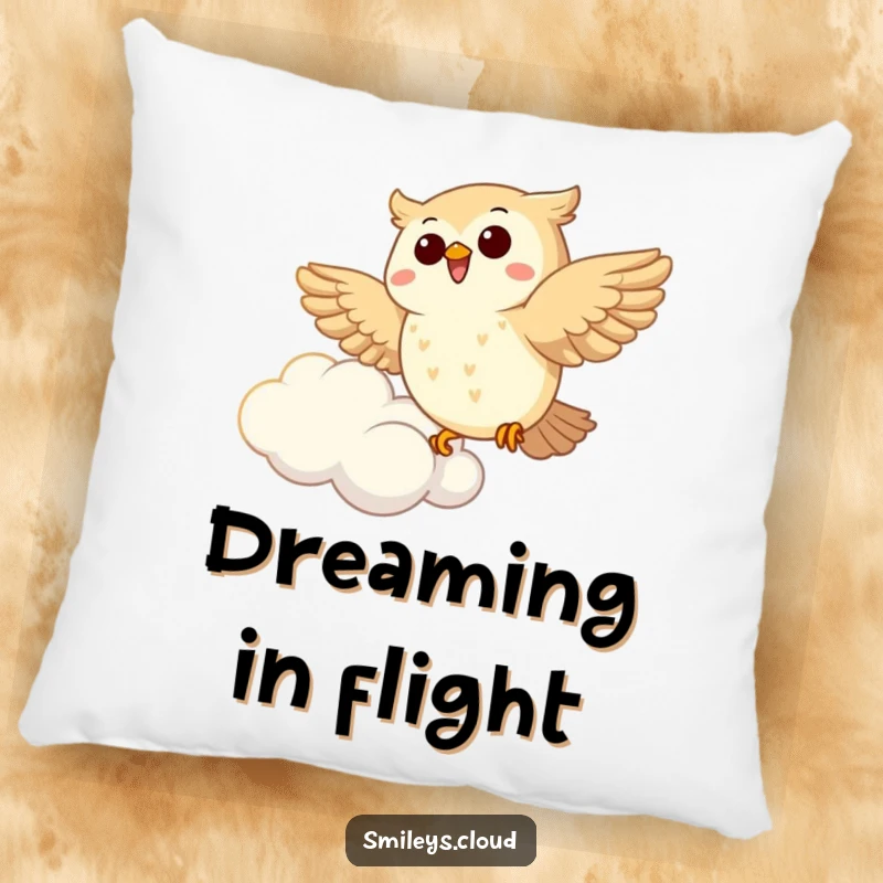 Funny Owl Pillow: A joyous owl soaring beside a fluffy cloud adds a touch of whimsy and comfort to any seating area.