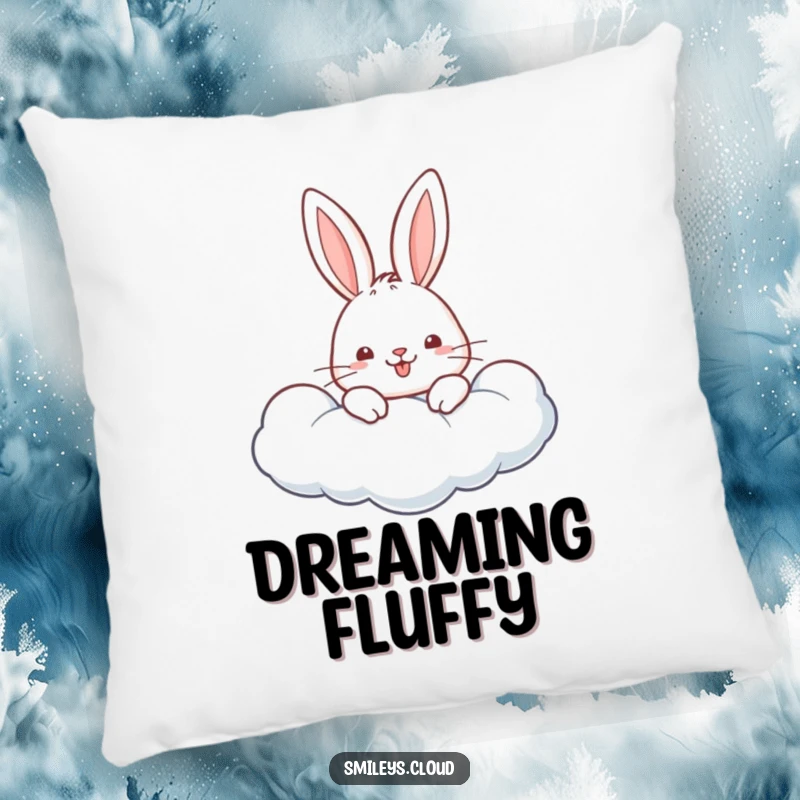 Funny decorative pillow with a cheerful rabbit peeking from a soft, fluffy cloud, bringing a sense of comfort.