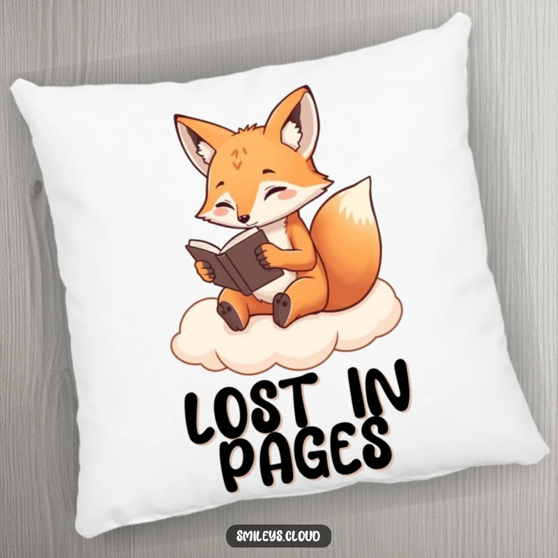 Funny Fox Pillow: A determined fox reads on a cloud on this soft pillow, offering comfort and intellectual humor.