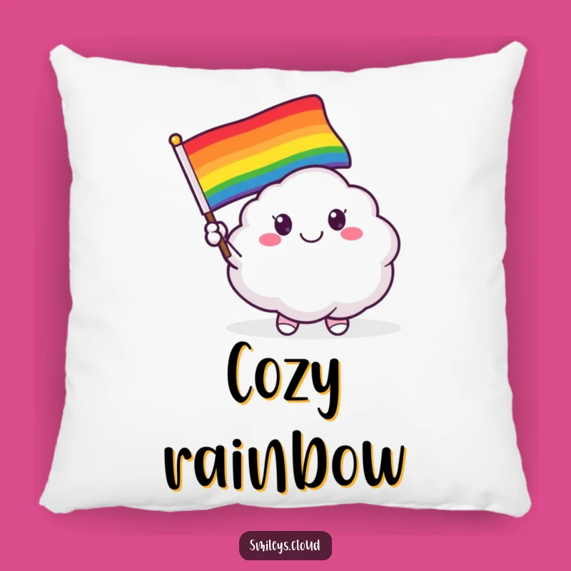 Funny Smiling Cloud Critter Pillow - Rainbow Flag Cushion, Pride Gift