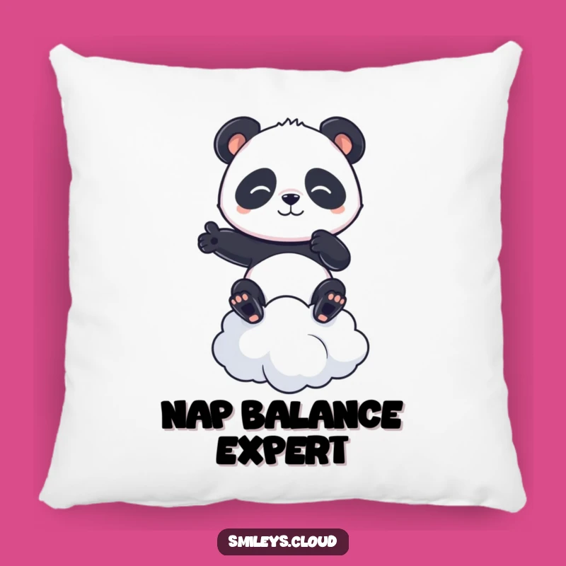 Funny Panda Pillow: Determined Panda Balances Cloud, Cozy Funny Gift