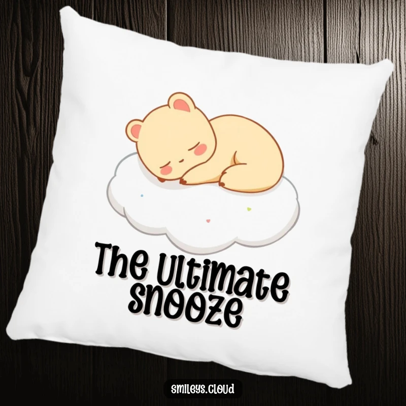 Funny pillow depicting a content animal sleeping soundly on a fluffy cloud, perfect for adding serene comfort.