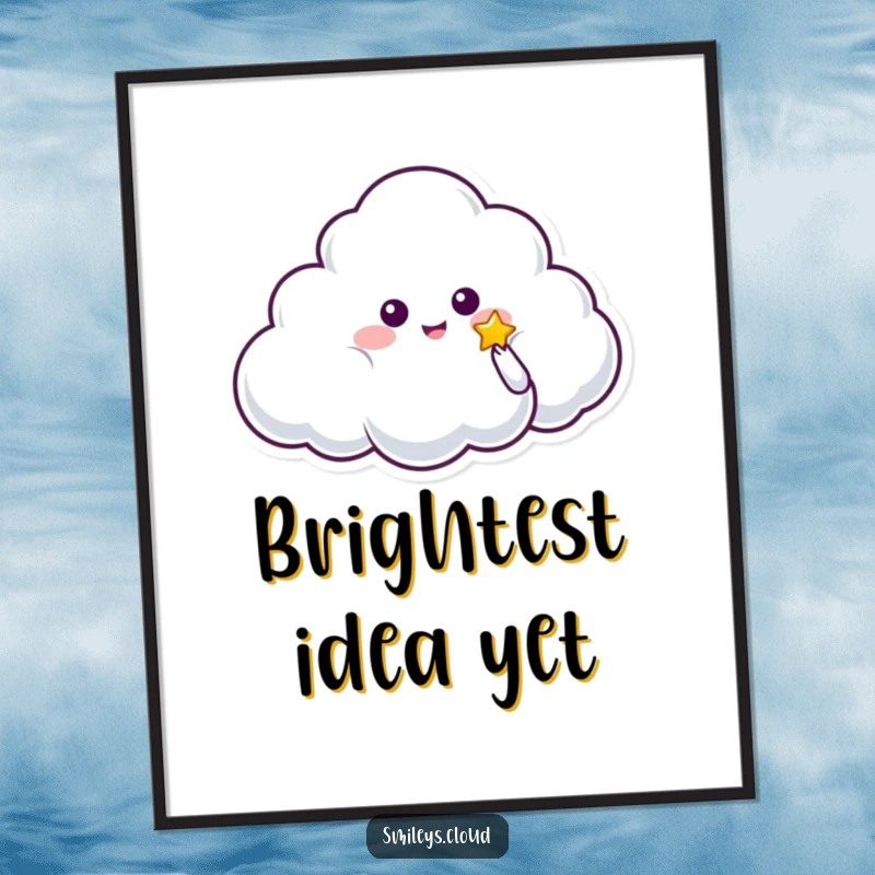 Funny digital art print of a cloud character gently offering a small, glowing star, symbolizing hope and magical generosity.