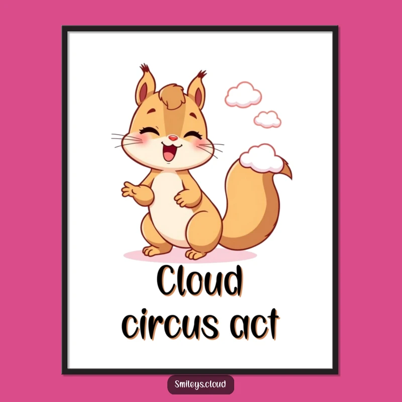 Funny Giggling Squirrel Juggling Clouds Digital Art: Instant Whimsy Gift