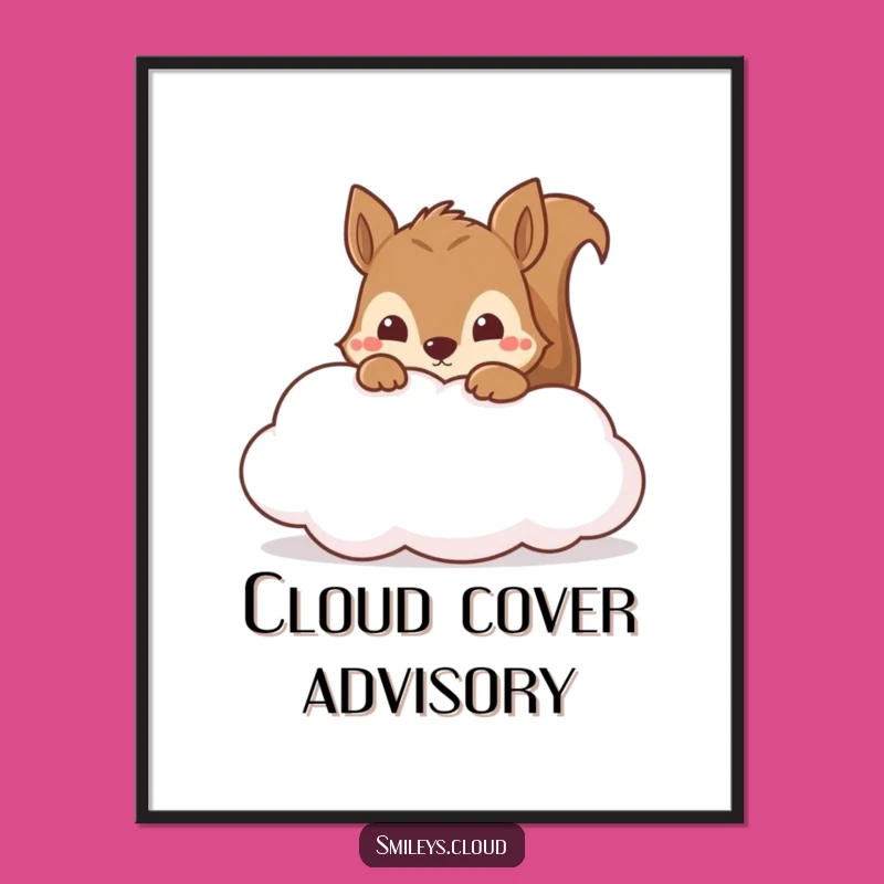 Funny Curious Squirrel Cloud Digital Art - Instant Whimsical Wall Decor