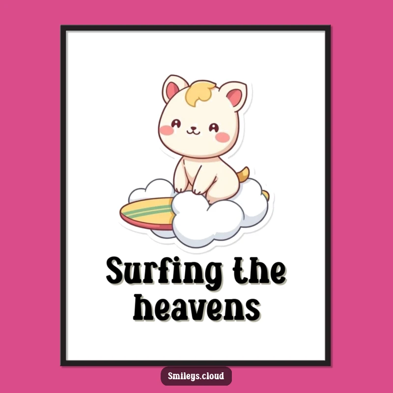 Funny Animal Cloud Surf Digital Print: Joyful Cartoon Art for Instant Cheer