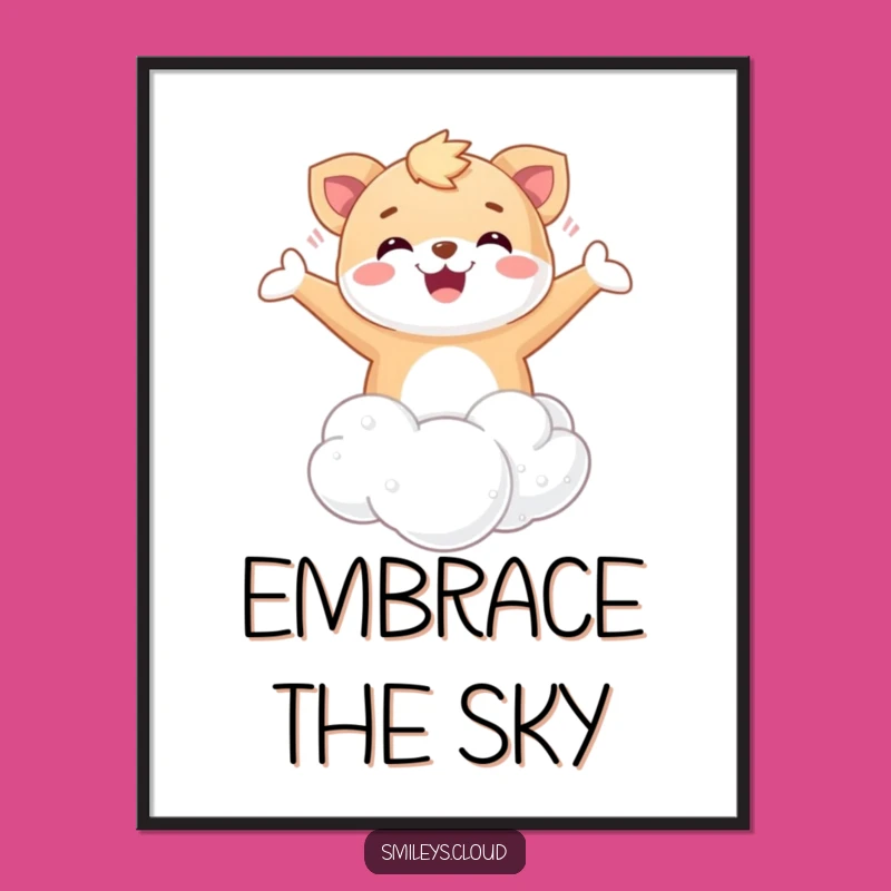 Funny Floating Animal Digital Art: Happy Cloud Bliss, Instant Download Gift