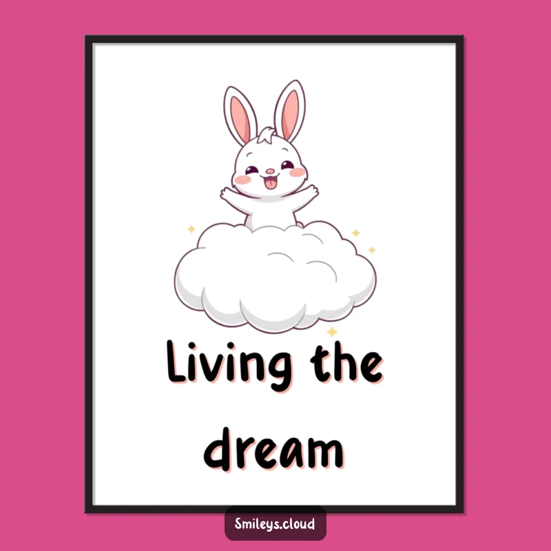 Funny Grinning Bunny Cloud Digital Art - Instant Whimsical Decor Gift