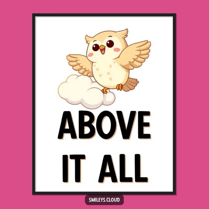 Funny Joyous Owl Soaring Digital Art: Instant Hilarious Decor Gift