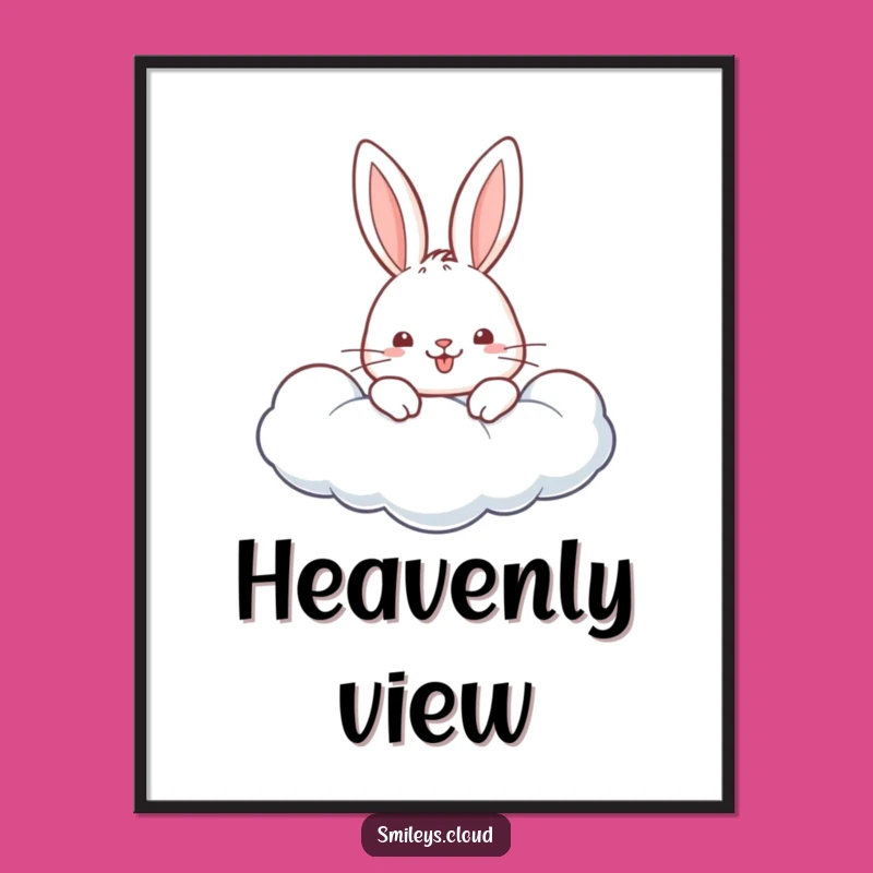 Funny Cheerful Rabbit Cloud Digital Art - Cute Wall Art, Adorable Gift