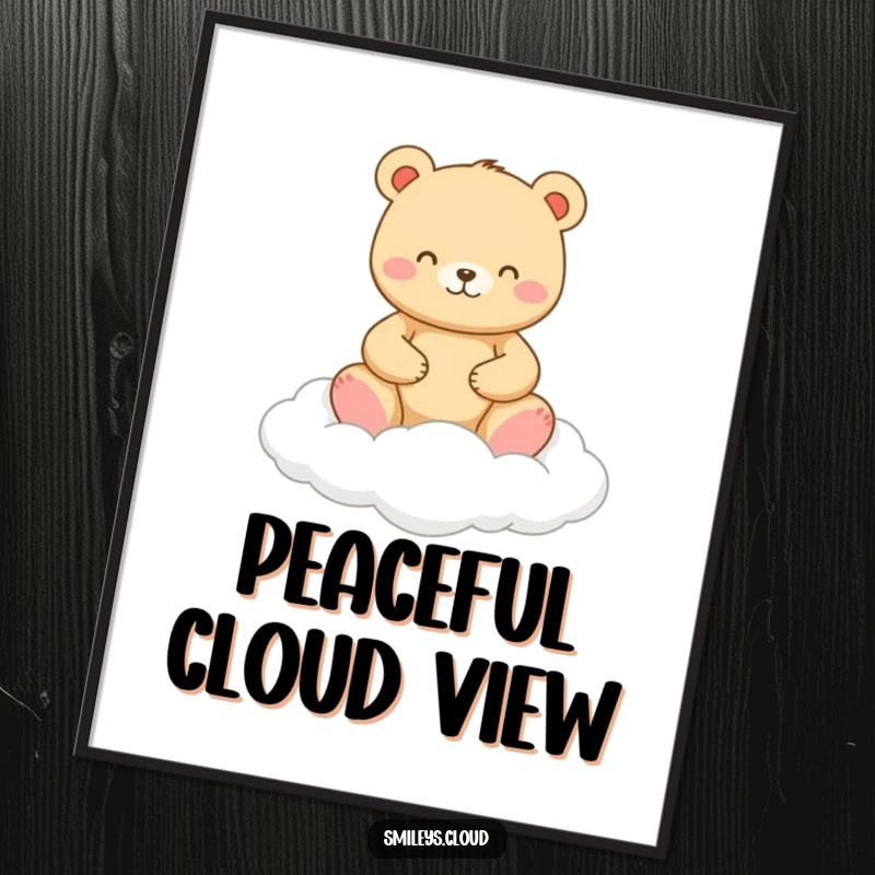 Funny digital art print of a happy bear meditating on a cloud, offering instant humor and peaceful vibes.