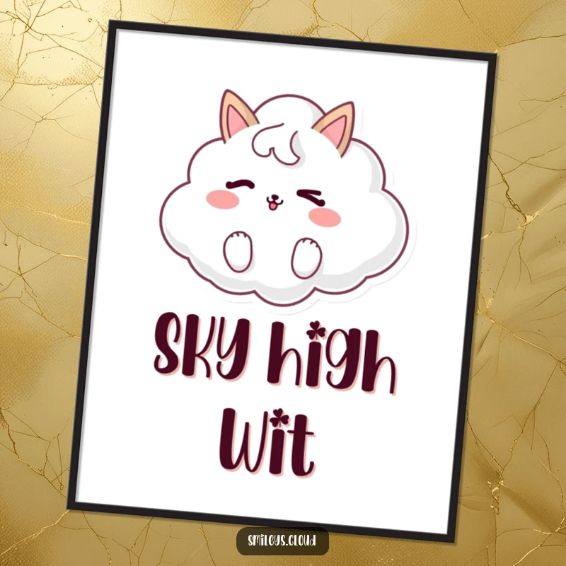 Funny digital art print of a whimsical cloud animal winking playfully, offering instant charm and a humorous visual appeal.
