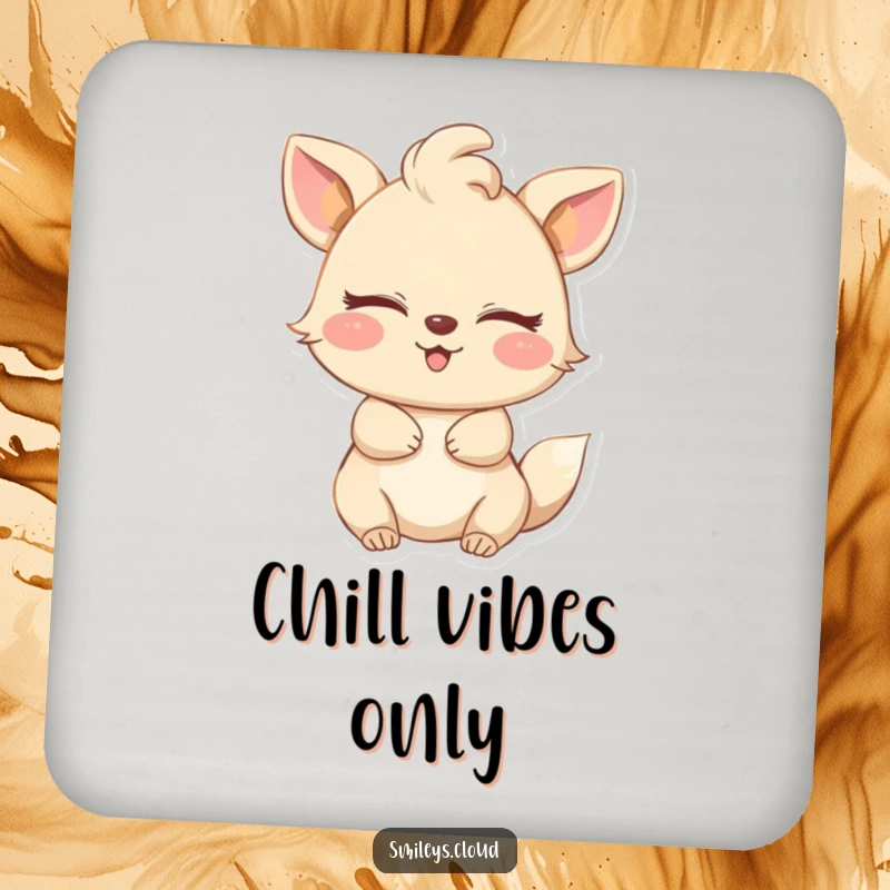 Funny drink coaster with a happy animal, eyes closed, embracing a gentle breeze, adding a touch of peaceful charm.