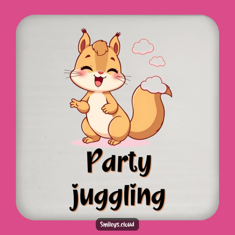 Funny Giggling Squirrel Juggling Clouds Coaster: Protect Surfaces Funnily