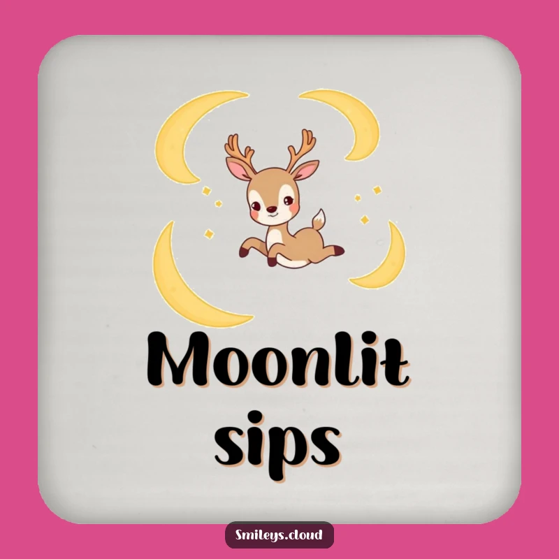 Funny Joyful Deer Moon Coaster - Protect Surfaces with Celestial Charm!