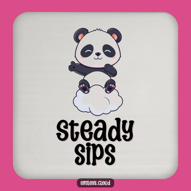 Funny Panda Coaster: Determined Panda Balances Cloud, Table Funny Gift