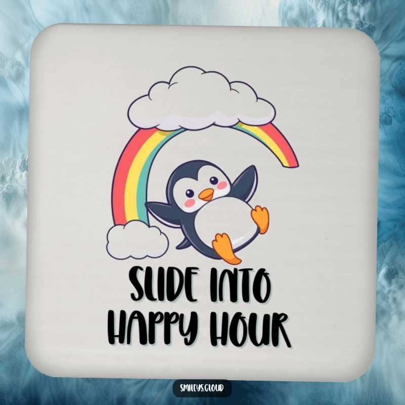 Funny Penguin Coasters: A playful penguin slides down a rainbow on these coasters, adding colorful and humorous protection to tables.