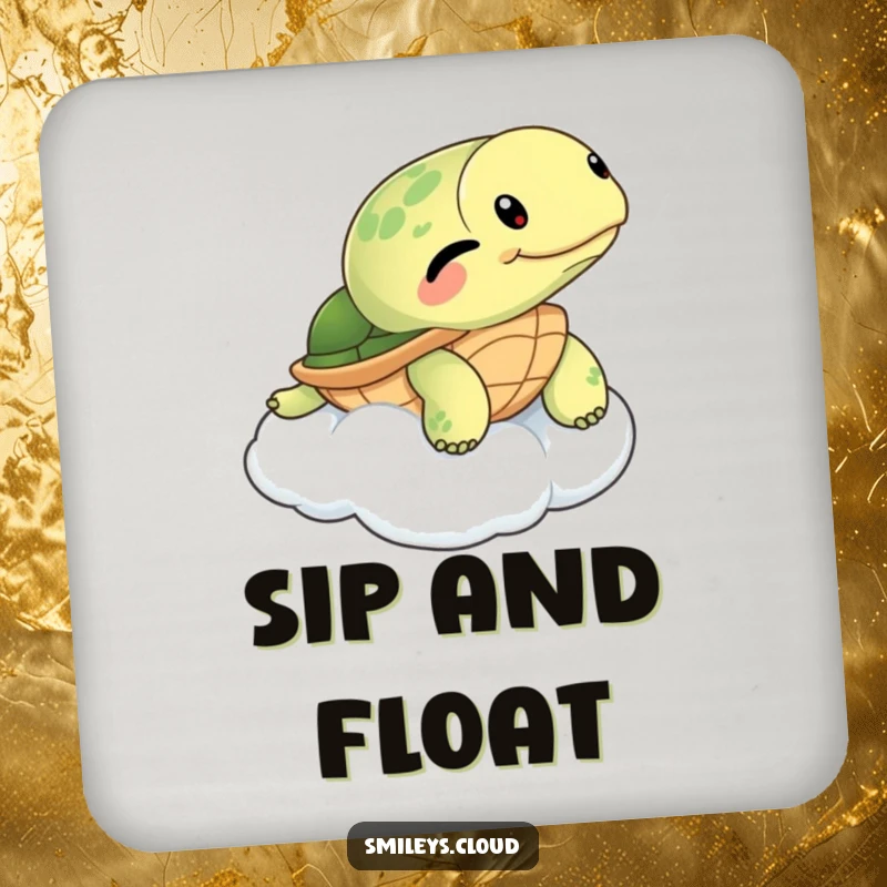 Funny Turtle Drink Coaster: A winking turtle floats on a cloud, offering a humorous and protective addition to your drink setup.