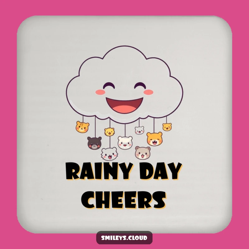 Funny Cloud Coaster Set: Cheerful Raining Animal Faces for Happy Tables