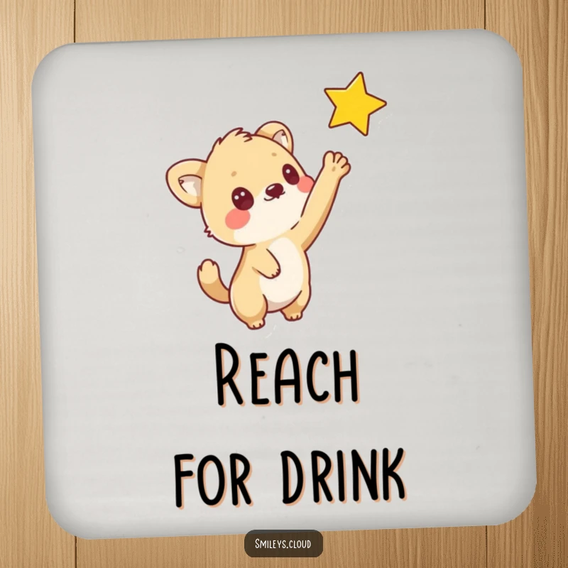 Funny coaster showing a curious animal reaching out to touch a star, adding whimsical charm and surface protection.
