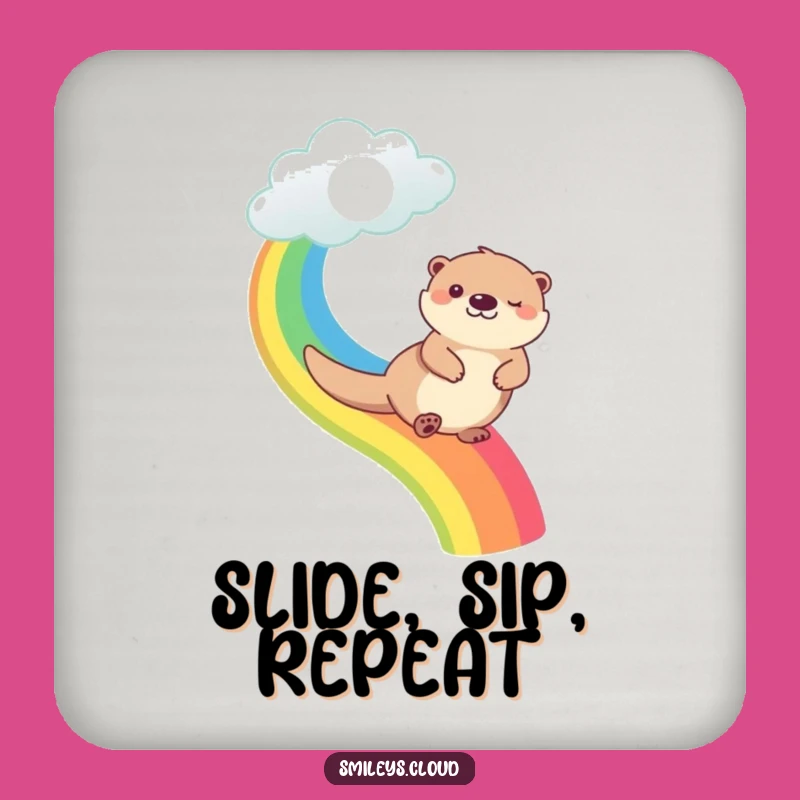 Funny Happy Otter Rainbow Cloud Drink Coaster - Protect Surfaces with Joy