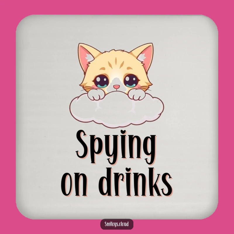 Funny Curious Cat Cloud Coaster - Wide-Eyed Drink Decor