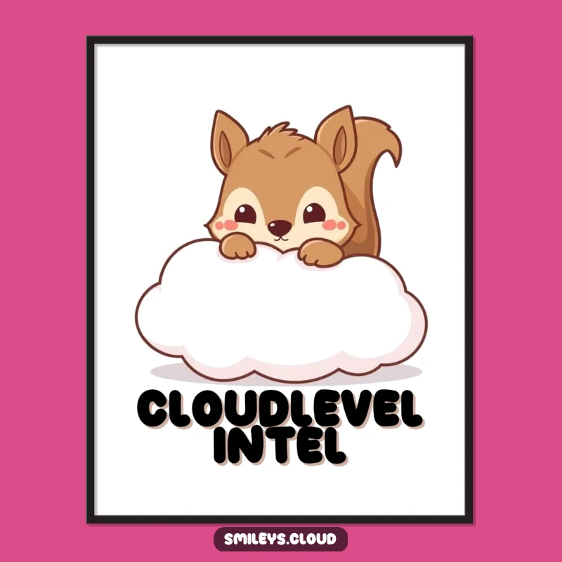 Funny Curious Squirrel Cloud Poster - Whimsical Wall Art Decor