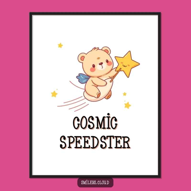 Funny Bear Cub Star Poster: Joyful Rider Art, Unique Funny Gift