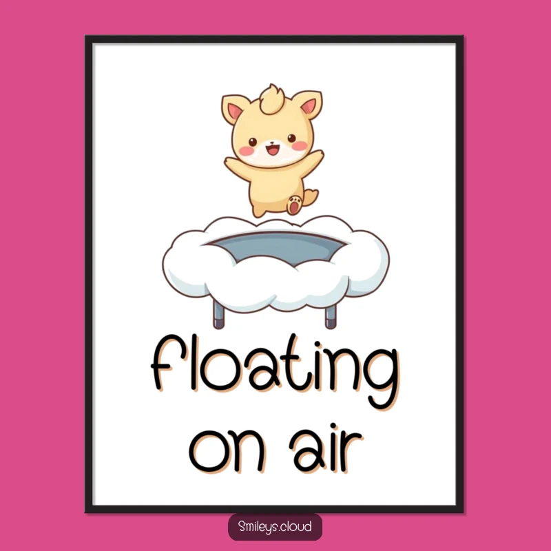 Funny Cloud Bouncer Animal Poster: Whimsical Pet Trampoline Art, Vibrant Comedic Decor
